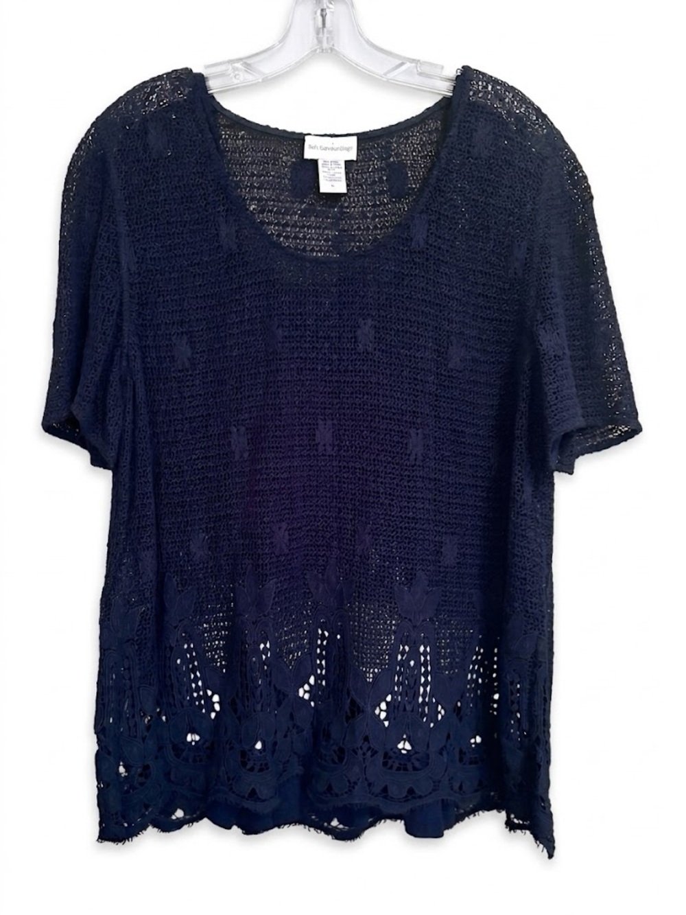 Soft Surroundings Navy Crochet & Lace Blouse Size Extra Large